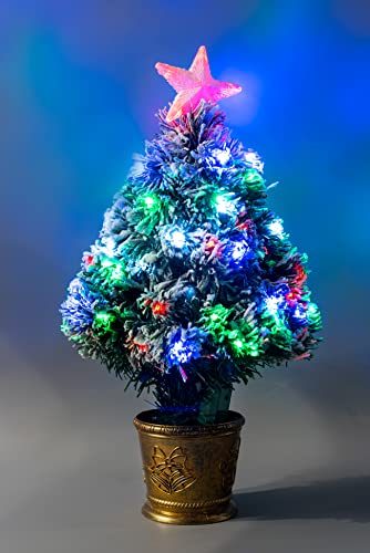 SHATCHI 2Ft/60Cm LED Fibre Optic Christmas Snow Covered Multicolour Green Xmas Tree with Changing Colours with Star, 2ft, 6089