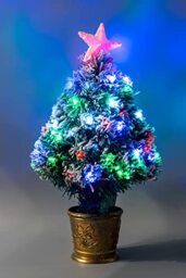 SHATCHI 2Ft/60Cm LED Fibre Optic Christmas Snow Covered Multicolour Green Xmas Tree with Changing Colours with Star, 2ft, 6089