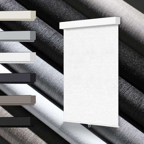 "Blindify 100% Blackout Roller Shades, Free-Stop Cordless Roller Blinds for Windows, Thermal Insulated Linen Fabric Window Shades UV Protection for Home, Door, White, 24"" W x 72"" H"