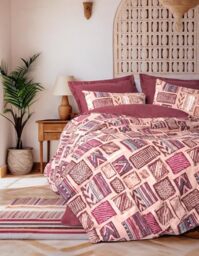 Nuit Des Rêves Claret Red Ranforce Double Quilt Cover Set (200 x 200 cm), 100% Cotton, 2 Pillowcases (80 x 80 cm), Pigment Printing, Machine Washable, Button Closure