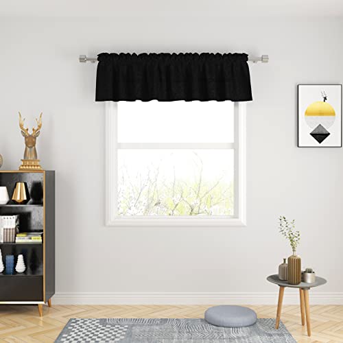 "UPOPO Black Valance Curtains 14 inches Long Linen Textured Curtain Toppers Valance Living Room Kitchen Short Small Mini Bedroom Window Curtain Valances 1 Panel Rod Pocket 90""x14"""