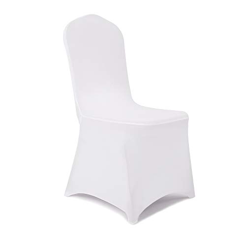 Peomeise 12pcs Stretch Spandex Chair Cover for Wedding Party Dining Banquet Event (White, 12)