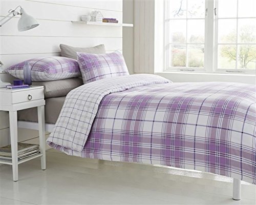 De Cama Mauve Pink Lilac Checked Single Duvet Cover Bed Set Polycotton, Polyester-Cotton
