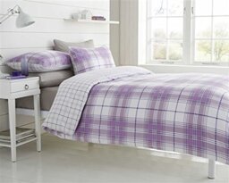 De Cama Mauve Pink Lilac Checked Single Duvet Cover Bed Set Polycotton, Polyester-Cotton