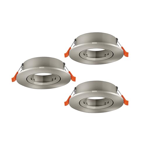 Eglo Set of 3 recessed spotlights Barranco, Adjustable spot Lights for Ceiling, Round Downlight Without Bulb, Silver Plastic lamp, GU10 Socket, Ø 9 cm