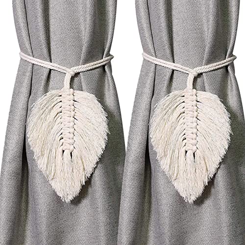 2Pack Curtain Tiebacks Handmade Holdbacks - Farmhouse Curtain Tie Back Holder by Hand-Woven Cotton Rope, Bohemian Home Decoration Drapery Holdback