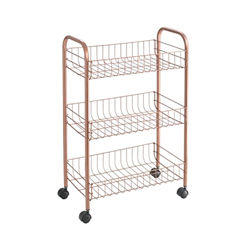 Metaltex Lugano 3-Tier Trolley with Wheels - Multipurpose Storage Cart for Home including Kitchen, Bathroom, Office and Garage - Polytherm Copper, 41 x 23 x 63 Centimetres
