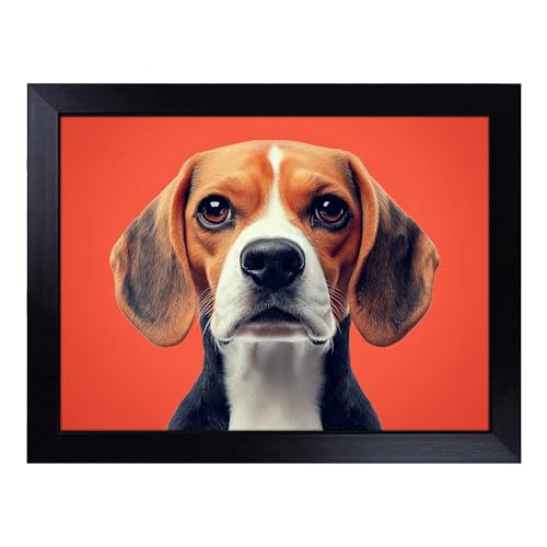 Lap Tray with Bean Bag Cushion, Beagle Dog - Handmade in the UK, Raised Wooden Edge, Padded Cushion, Heat-Resistant Wipe-Clean Surface, for Meals, Laptops and Crafts
