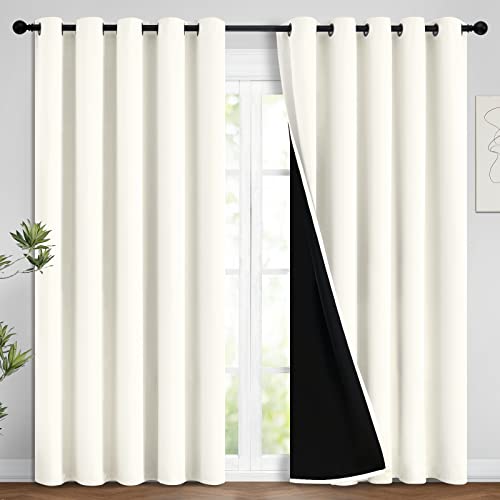 Yakamok Full Blackout Curtains 84 Inches Long,Blackout Curtain Panels for Bedroom, 2 Thick Layers Grommet Top Thermal Insulated Drapes with Black Liner for Living Room(62Wx84L, Cream, 2 Panels)