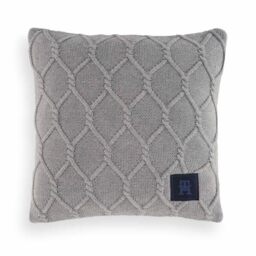 Tommy Hilfiger - Light Grey Woven 100% Organic Cotton Patch Decorative Cushion Cover Textured Iconic Cushion Cover 40x40cm