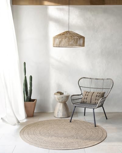 Livabliss Nova Outdoor Rug - Large Boho Round Rug for Living Room 100x100 cm Kitchen Carpet, Patterned Neutral and Coloured, Waterproof, Stain Durable - Tan and Black
