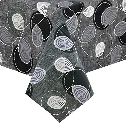 Micro-Pro Wipe Clean PVC Vinyl Everyday Tablecloth Dining Kitchen Table Cover Protector 140x240cm (Grey Swirl)