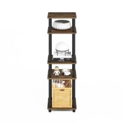 Furinno TURN-N-TUBE Storage Shelves, Stackable Standing Shelf, Open Corner Shelf, for Organization and Storage, Living Room, Garage, Home Office, Columbia Walnut