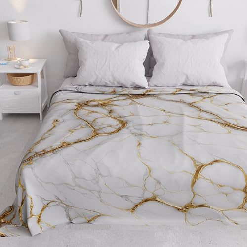 PETTI Artigiani Italiani - Spring-Summer Double Bed Bedspread Lightweight Blanket Double Bed Bed Sheets White Marble 100% Made in Italy
