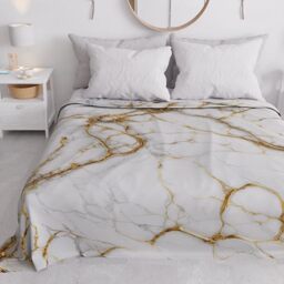 PETTI Artigiani Italiani - Spring-Summer Double Bed Bedspread Lightweight Blanket Double Bed Bed Sheets White Marble 100% Made in Italy