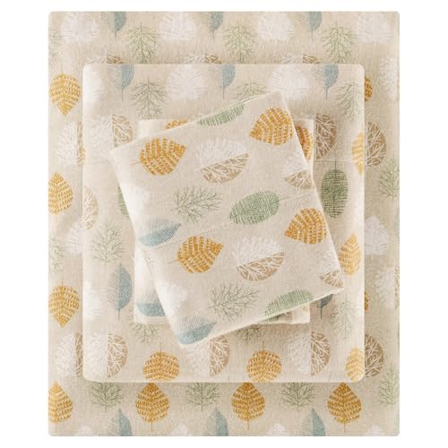 SLEEP PHILOSOPHY True North Cozy Flannel 100% Cotton Ultra Soft Cold Weather Sheet Set Bedding, Cal King, Multi Leaves 4 Piece