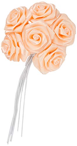 Mopec F473.04 Large Silk Roses, Peach, Knob 6, Pack of 12, Textile, Multi-Colour, One Size,