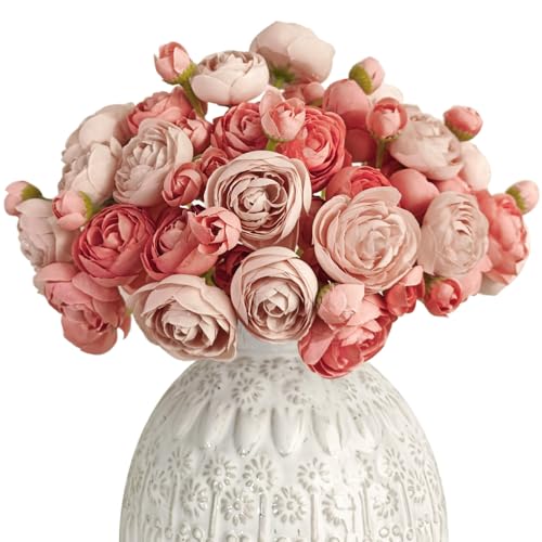 Letjolt Ranunculus Artificial Flower Deep Pink, 18 Pcs - Silk, Wedding Bouquet, Engagement Centerpieces, Bridal Shower Decorations