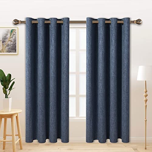 LORDTEX Linen Look Textured Blackout Curtains with Thermal Insulated Liner - Heavy Thick Thermal Insulated Noise Reduce Grommet Window Drapes for Bedroom, 50 x 95 Inches, Blue, Set of 2 Panels