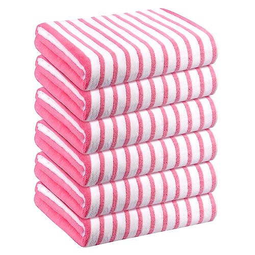 "JML Beach Towels, Microfiber Beach Towel (6 Pack, 30"" x 60"") Cabana Stripe Absorbent and Quick Dry Towel Set for Adults, Travel, Summer, Sport, Swimming, Pool, Yoga, Camping, StripePink"