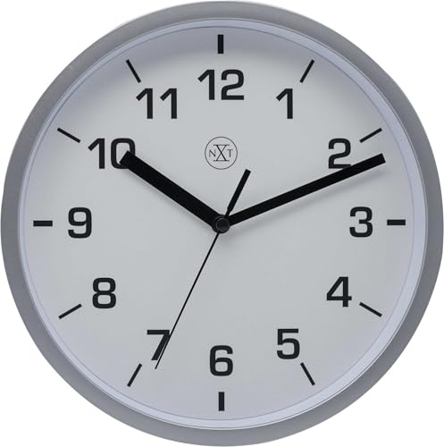 N*XT Easy Small Wall Clocks, Metal, Plastic, Silver, Diameter 20 cm