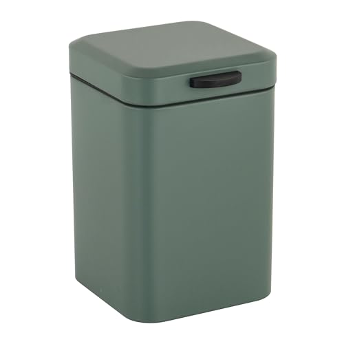 Relaxdays Wall Mounted Bathroom Bin, 3L, Drop-Down Mechanism, Inner Bucket, Steel, Dark Green, 24x16x22cm