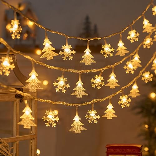 Fairy Lights, 20ft 40 LED BatteryPowered String Lights, 2 Lighting Modes, Decoractive for Indoor Outdoor, Bedroom, Wedding, Party,Birthday, Valentine, Christmas, Tree Decoration- Snowflake Tree, Warm