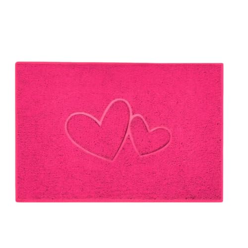 Nicoman Double Heart Embossed Spaghetti Door Mat, Indoor and Outdoor, Dirt-Trapping PVC Material, Multiple Colour Options (Pink, 90 x 60 cm)