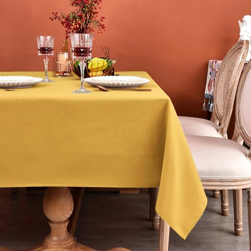 MEANMOY Gold Rectangle Tablecloth 60x102 Inch Water Resistant Table Cloth - 210 GSM Washable Stain Resistant Rectangular Table Cloth Cover in Wrinkle Free Polyester Fabric for Wedding, Party, Banquet