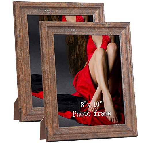 PETAFLOP Rustic Picture Frame 10x8 Inch Set of 2, Wall and Table Picture Frames, Brown