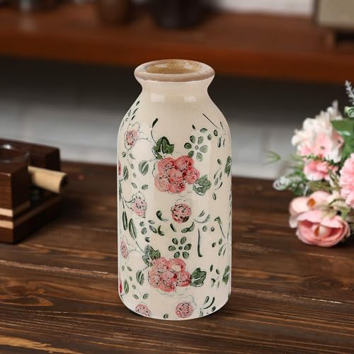 Ninehaoou Ceramic Small Vase Rustic Farmhouse Vase Boho Vases Home Decoration for Your Kitchen Bedroom Office Bathroom& Shelf Centerpiece Table Decorative(6 Inches,Classic)