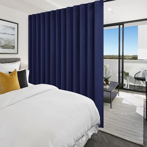 Hiasan Patio Sliding Room Divider Door Curtains - Extra Wide Privacy Room Thermal Insulated Blackout Curtain with Back Tab & Rod Pocket for Bedroom Partition(100 x 108 Inches, Navy Blue)