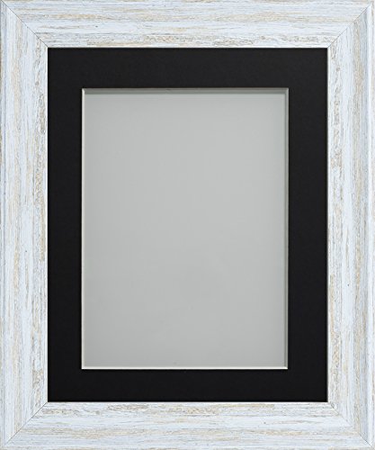 Frame Company Lynton Rustic White Photo Frame with Black Mount, 18x14 for 14x10 inch, fitted with perspex