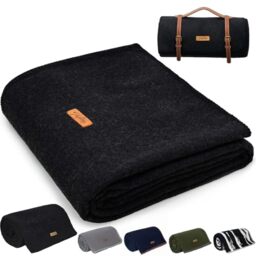 "Molithe 100% Wool Blanket, 62"" x 86"", Warm, Thick, Washable, Military Wool Blanket, Great for Camping, Outdoors, Sporting Events, Survival Kits,Carbon Black"