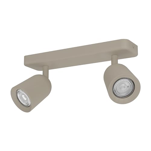 Eglo Spotlight bar Camaldoli, Kitchen Light Fitting with 2 Flexible Spots, Ceiling lamp Living Room Made of Sand Coloured Steel, GU10 Socket