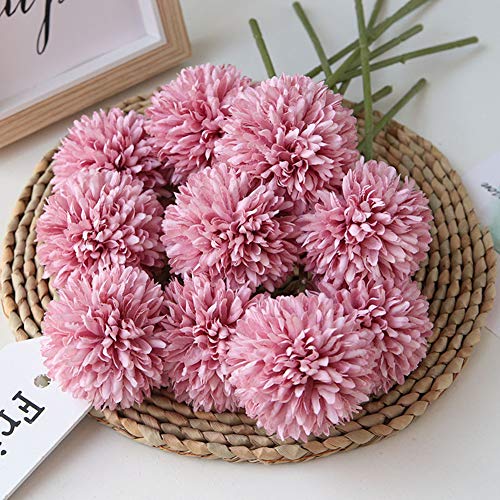 HoYuanFlo Artificial Flowers, Chrysanthemum Balls, Flower Bouquet 10 Pcs Gift for Important People, Great Moral, Home, Office, Cafe, Party and Weddings, Fuchsia