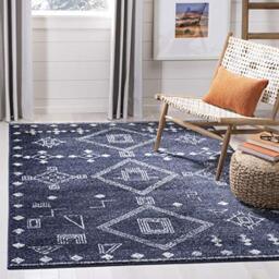 Safavieh Moroccan Boho Tribal Indoor Woven Rectangle Area Rug, Adirondack Collection, ADR208, in Navy / Silver, 91 X 152 cm for Living Room, Bedroom or Any Indoor Space