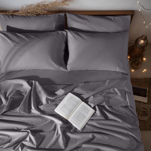 "LBR02M 100% Linen Sheet Set California King Size, Bed Sheets 6 Piece Sets,Solid Color Natural Flax Bed Sheets Soft Breathable Bedding,16"" Deep Pocket,All Season (Cal King, Dark Grey)"