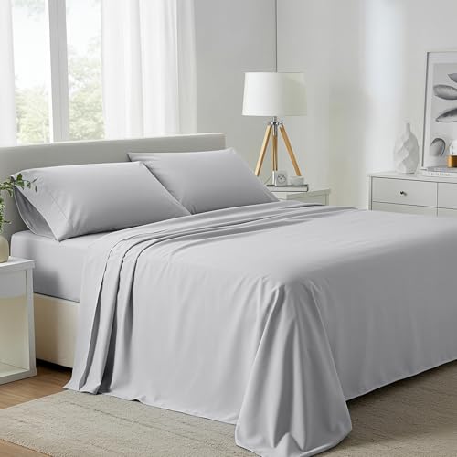 "Carressa Linen California King Egyptian Cotton Sheets - 800 Series Tulips Collection Egyptian Cotton Cal King Sheets (4 PC, Silver), 16"" Deep Pocket Sateen Weave Luxury Hotel Bed Sheet"