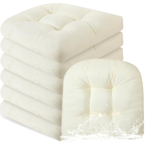 Thyle 6 Pcs Outdoor Chair Cushions Waterproof Sun Protection Square Seat Cushion Dining Overstuffed Patio Furniture Cushions for Wicker Chair with Round Corner, 19 x 19 x 5 Inch (Beige)