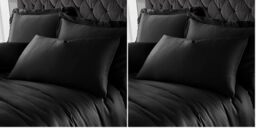 Catherine Lansfield Silky Soft Satin Standard Pillowcase Pair Black (Pack of 2)
