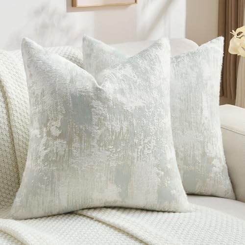 FUTEI Light Blue White Decorative Throw Pillow Covers 20x20 Inch Set of 2,Soft Faux Cashmere Jacquard - Textured & Cozy Cushion Case,Modern Home Decor for Couch Bed Living Room