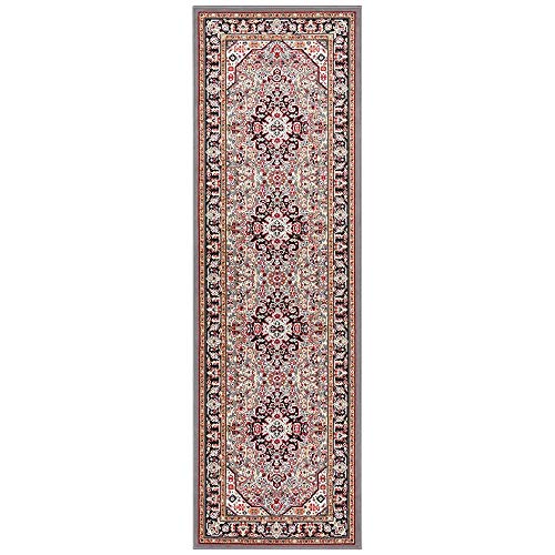 Nouristan Skazar Isfahan Oriental Short Pile Rug 80 x 250 cm Grey
