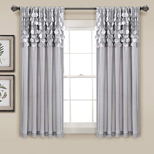 "Lush Decor Circle Dream Window Curtains Panel Set for Living, Dining Room, Bedroom (Pair), 54"" W x 63"" L, Light Gray"