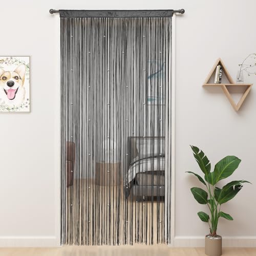 "YIIBAII Beaded Curtain Beaded Curtains for Doorways Crystals Suitable for Interior Hanging Decoration and Partitions Closet Curtains (Grey, 39""x110"")"