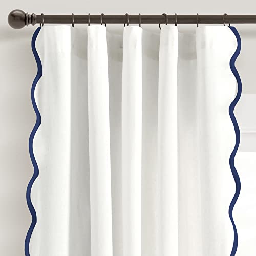 "Lush Decor Coastal Chic Scallop Edge Window Curtain Panel Pair, 52"" W x 84"" L, Gray & Off-White"