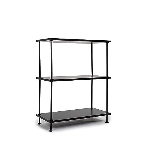 Absolute Deal Sleek 3 Tier Iron & Wood Shelf - Small Bookshelf for Tight Spaces - No-Tools-Needed Easy Assembly, Ideal Storage Shelves/Book Shelf for Bedrooms Nooks & Crannies (Black)