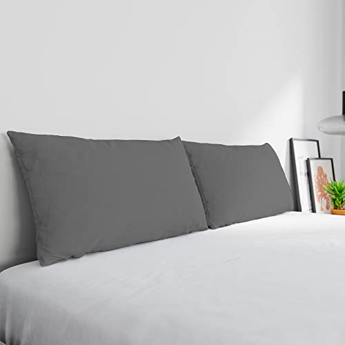 Max Color Pair of Pillowcases 100% Cotton, Made in Italy, Pillowcase Size 50 x 80 cm with Inner Flap, Plain Colour - Smoke Grey