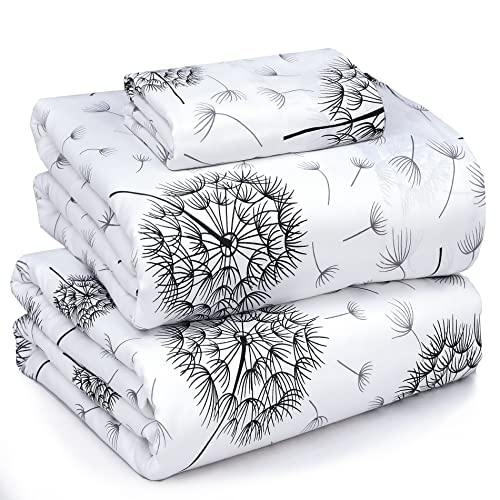 Ruvanti 100% Cotton Sheets - Crispy Cooling Percale Twin Sheet Set, 16 Inch Deep Pocket, Breathable & Durable, Dandelion, 3 Pieces