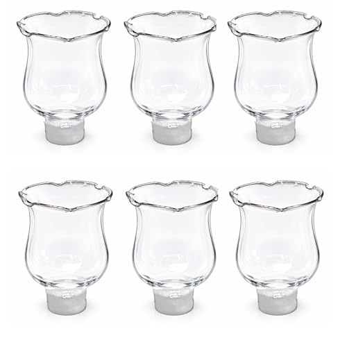 "Clear Glass Votive Cups with Peg 6 Pack, Tulip Votive for Candelabra Candle Holder, Home Interior Candle Sconce Glass Replacement Parts, Shabbat Candle Glass Oil Lamp, 4E's Novelty (3.25"" Tall)"